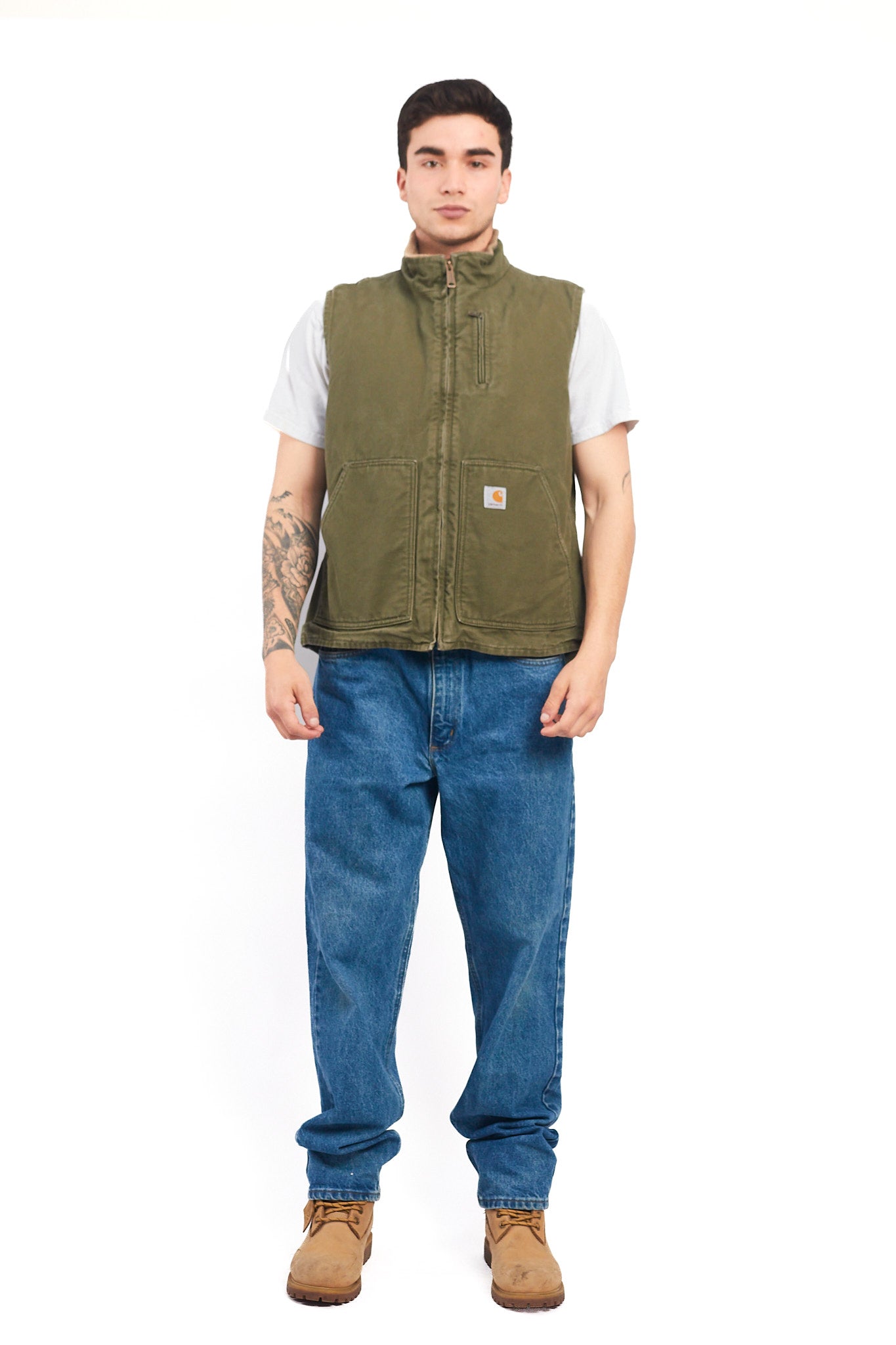 Vintage Carhartt Light Olive Green Sherpa Vest (M/L)