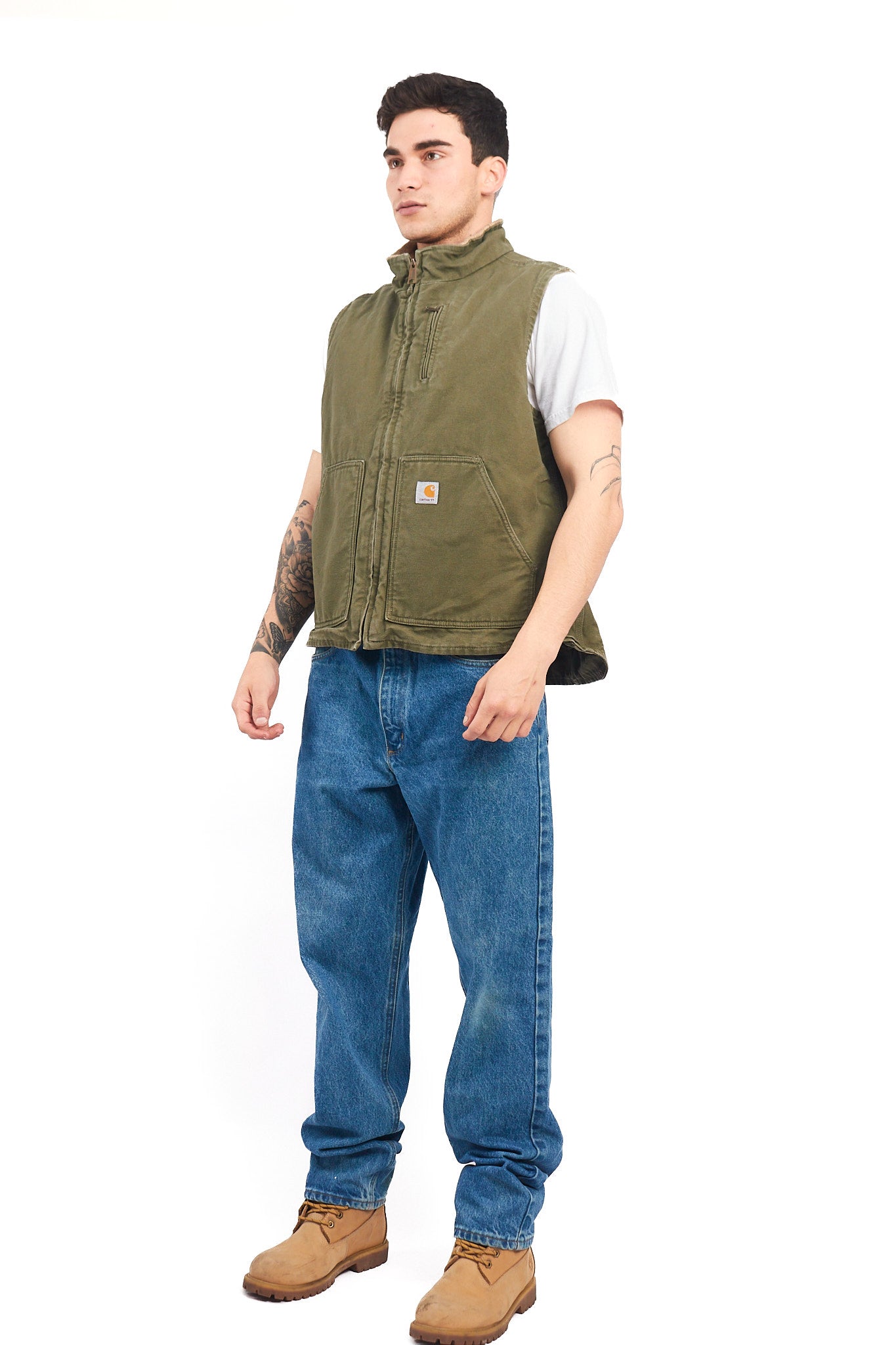 Vintage Carhartt Light Olive Green Sherpa Vest (M/L)