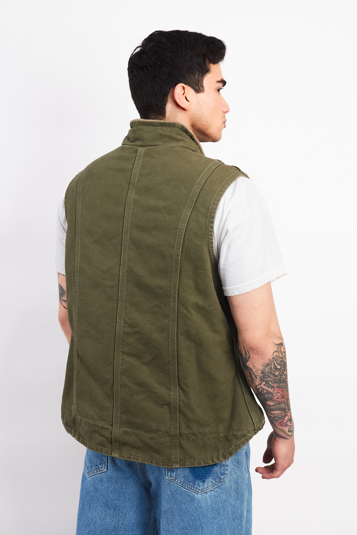 Vintage Carhartt Light Olive Green Sherpa Vest (M/L)