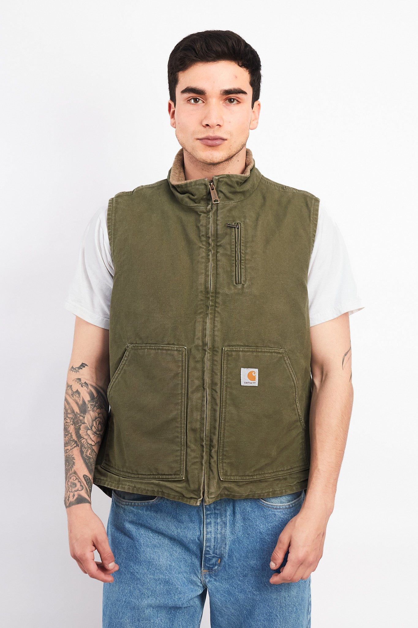 Vintage Carhartt Light Olive Green Sherpa Vest (M/L)