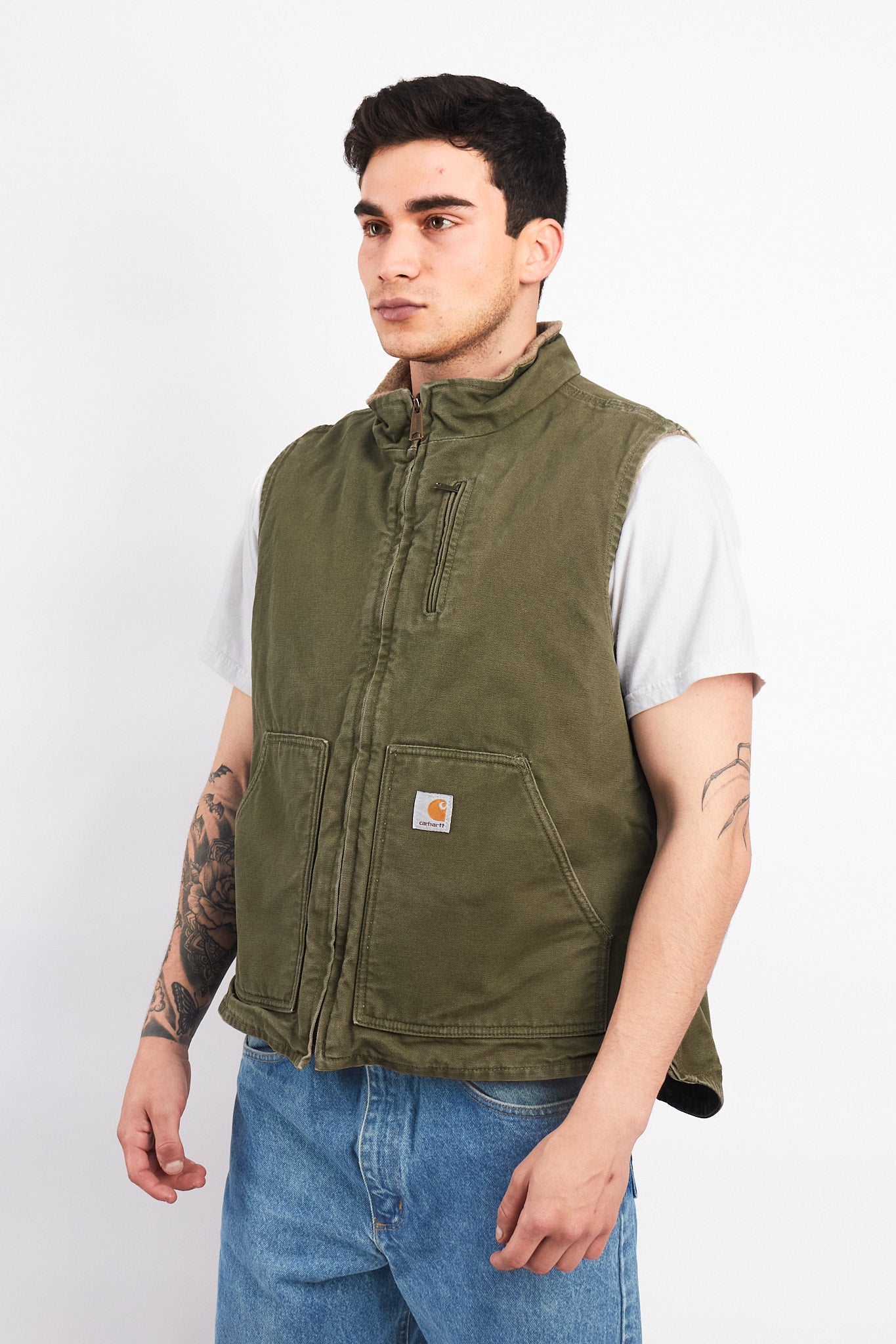 Vintage Carhartt Light Olive Green Sherpa Vest (M/L)
