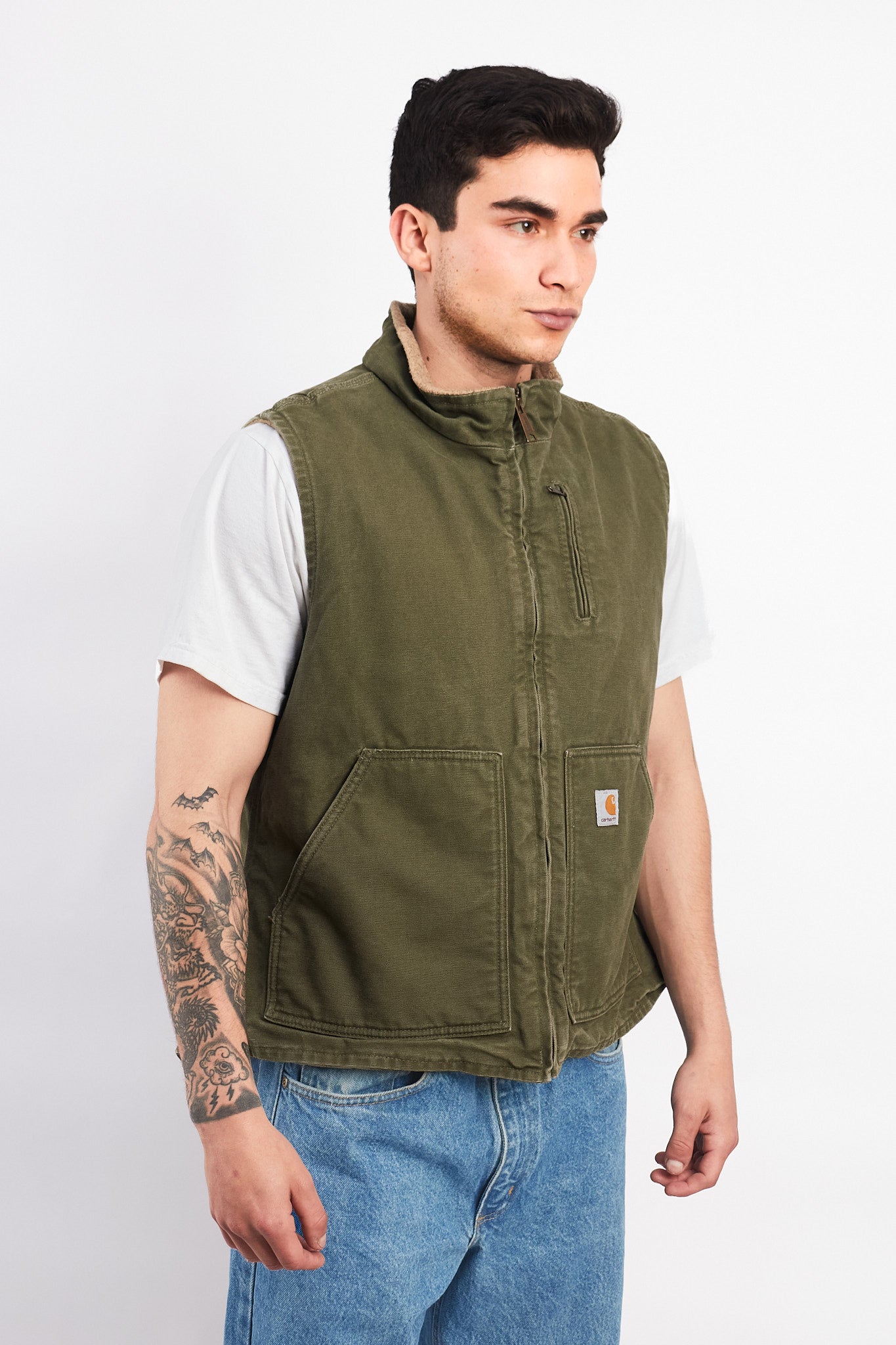 Vintage Carhartt Light Olive Green Sherpa Vest (M/L)