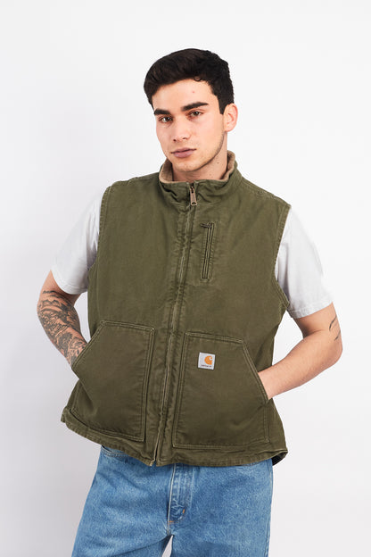 Vintage Carhartt Light Olive Green Sherpa Vest (M/L)