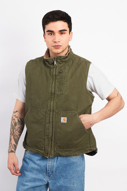 Vintage Carhartt Light Olive Green Sherpa Vest (M/L)