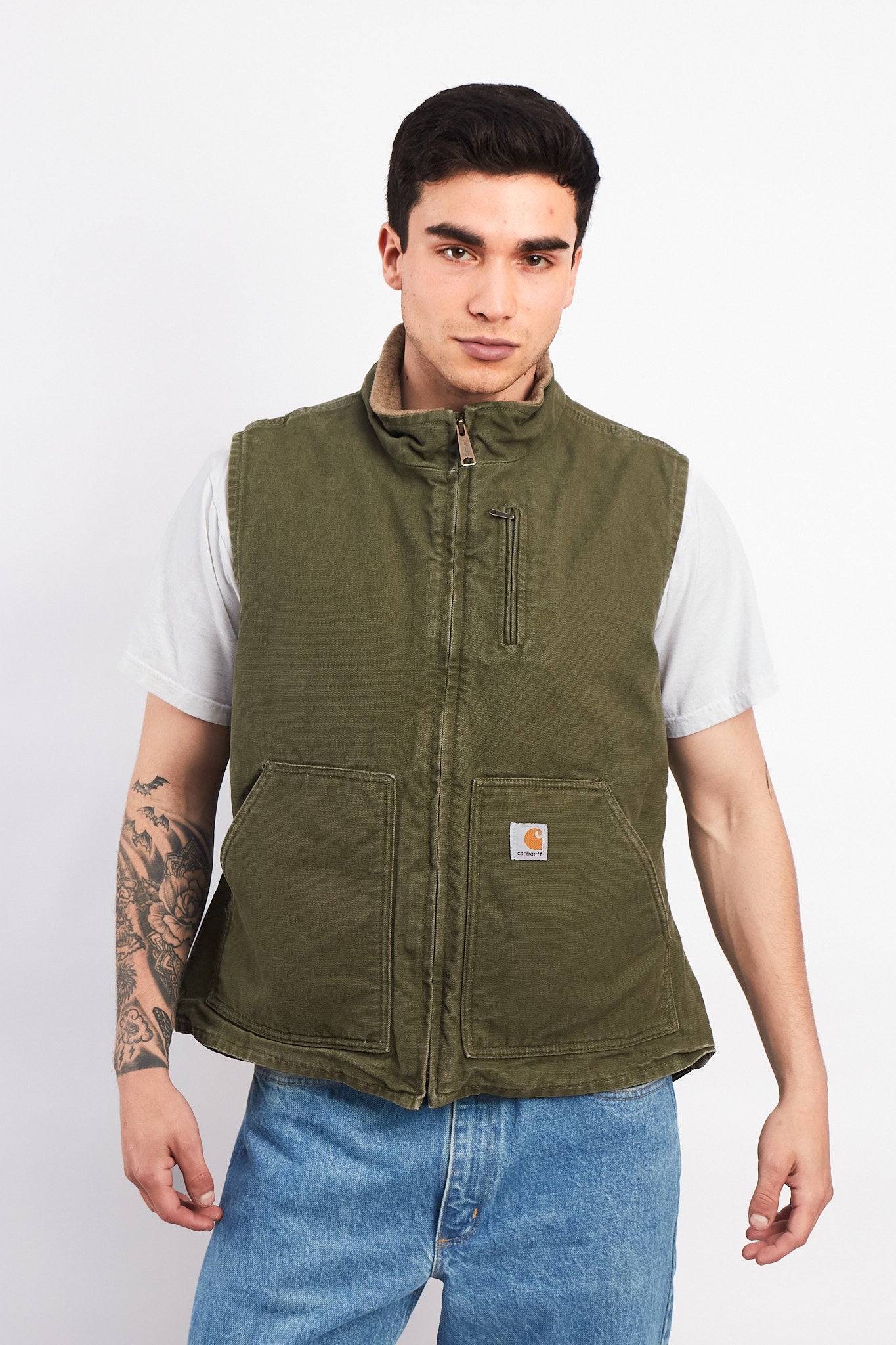 Vintage Carhartt Light Olive Green Sherpa Vest (M/L)