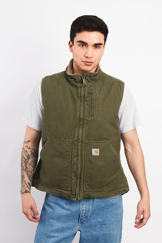 Vintage Carhartt Light Olive Green Sherpa Vest (M/L)