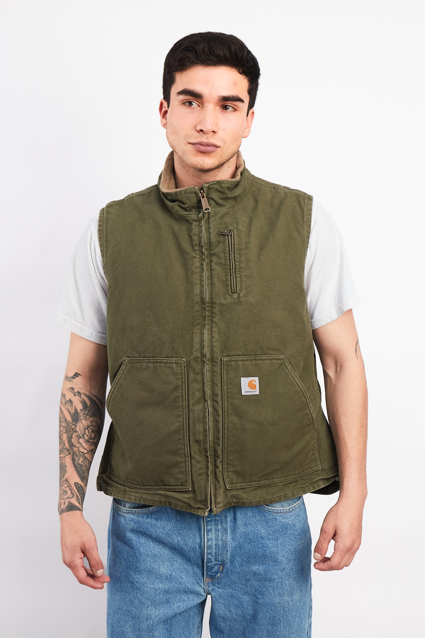 Vintage Carhartt Light Olive Green Sherpa Vest (M/L)