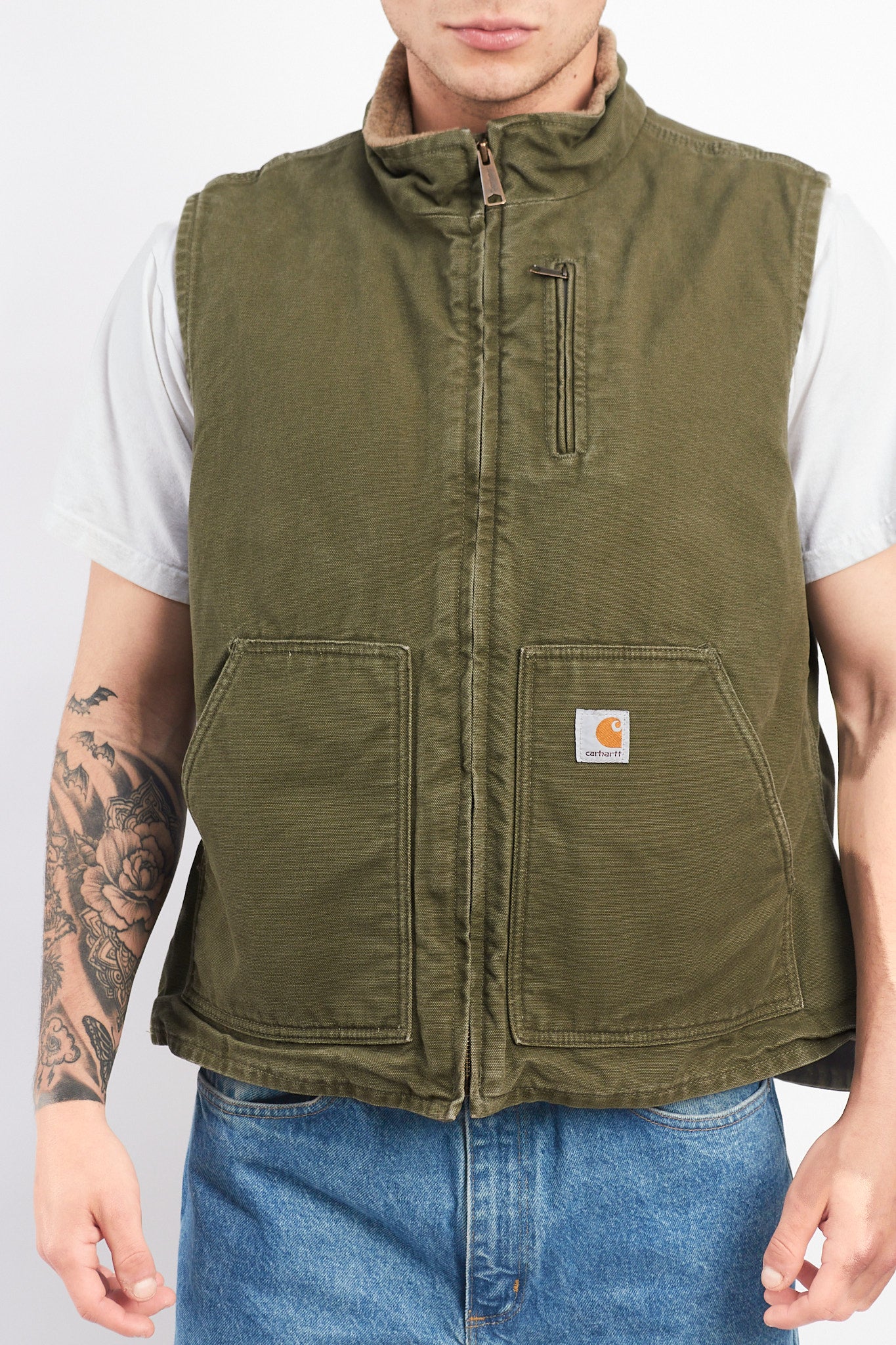 Vintage Carhartt Light Olive Green Sherpa Vest (M/L)