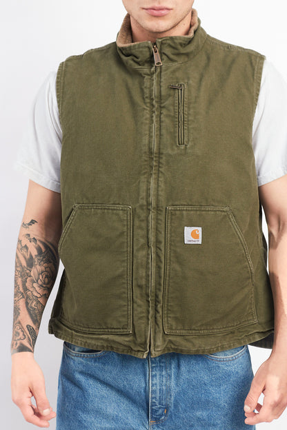 Vintage Carhartt Light Olive Green Sherpa Vest (M/L)