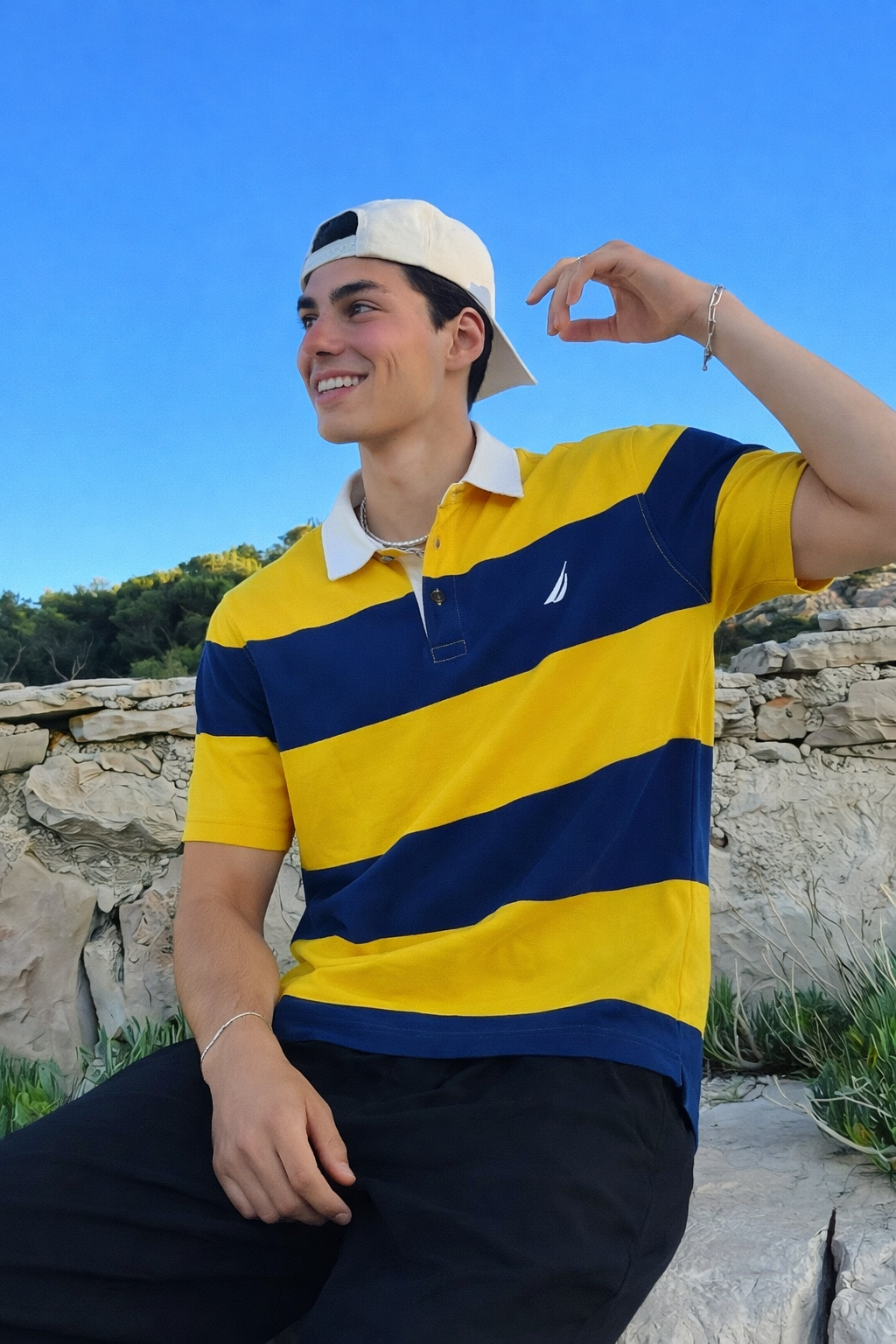 2000 Nautica Striped Rugby Polo Shirt (S/M)