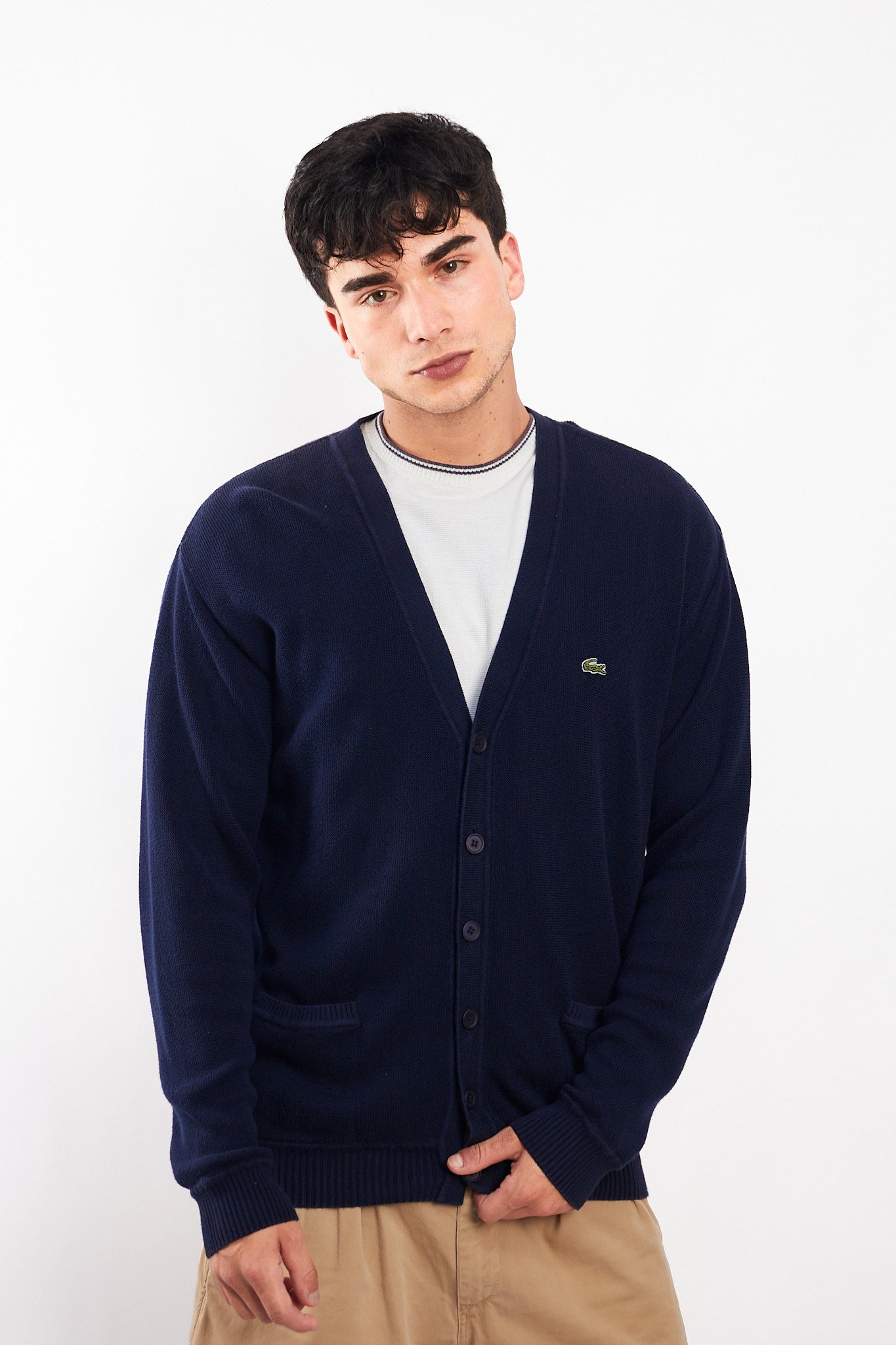2000 Lacoste Navy Cotton Cardigan(L)