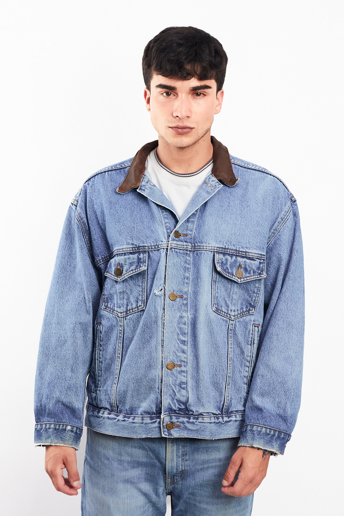 1990 Vintage Marlboro Country Leather Collar Denim Jacket (M/L)