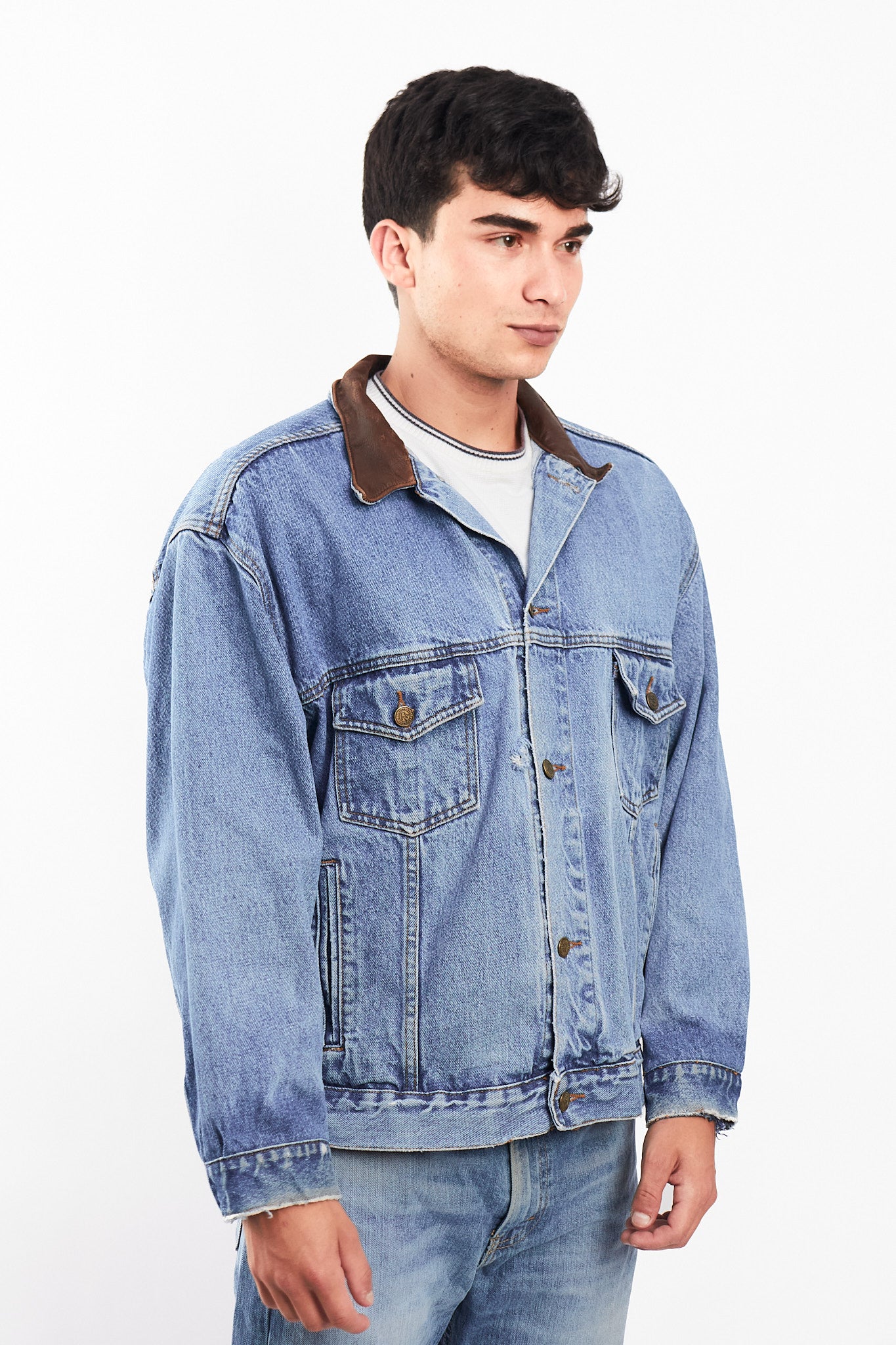 1990 Vintage Marlboro Country Leather Collar Denim Jacket (M/L)