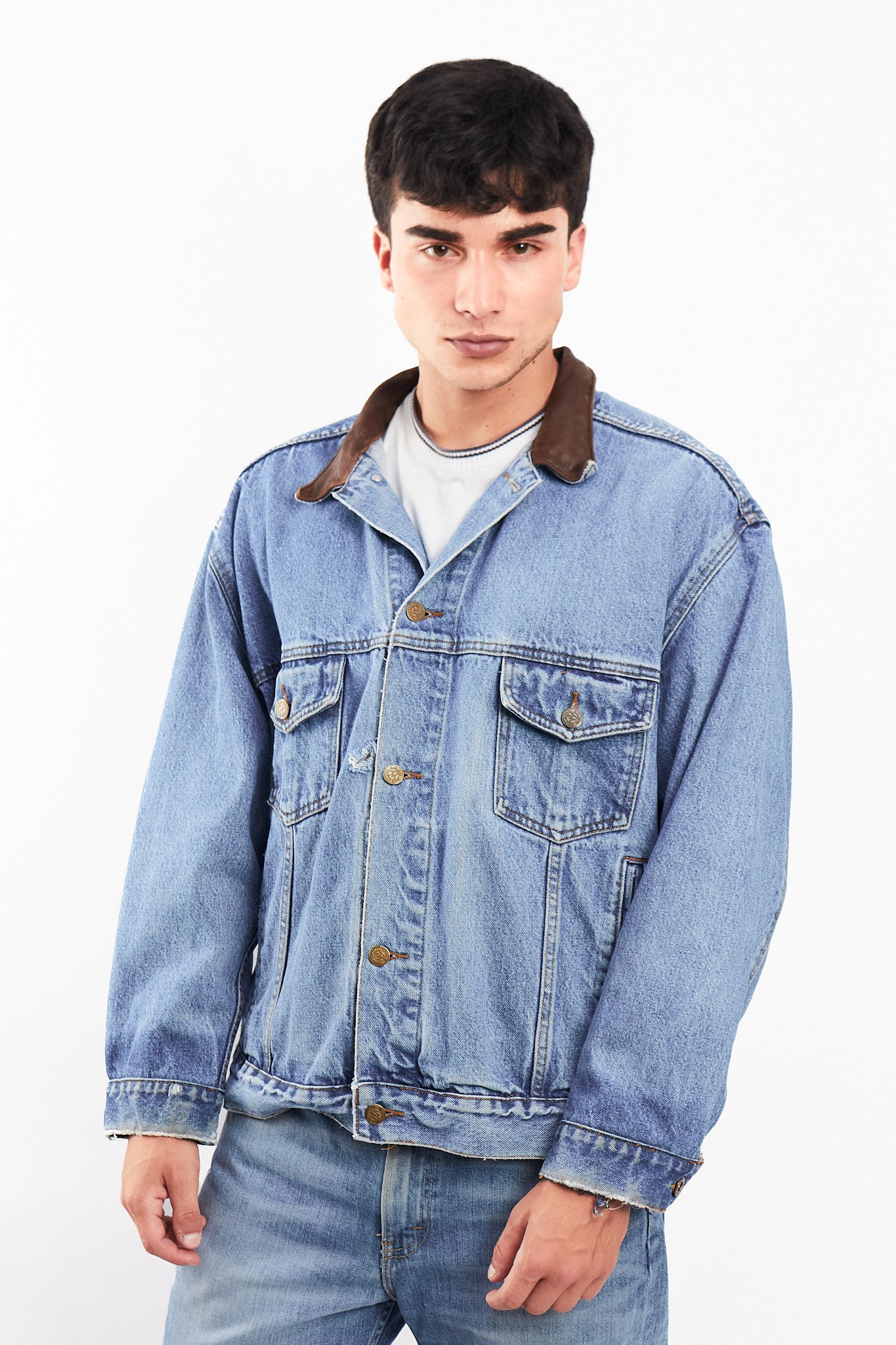 1990 Vintage Marlboro Country Leather Collar Denim Jacket (M/L)