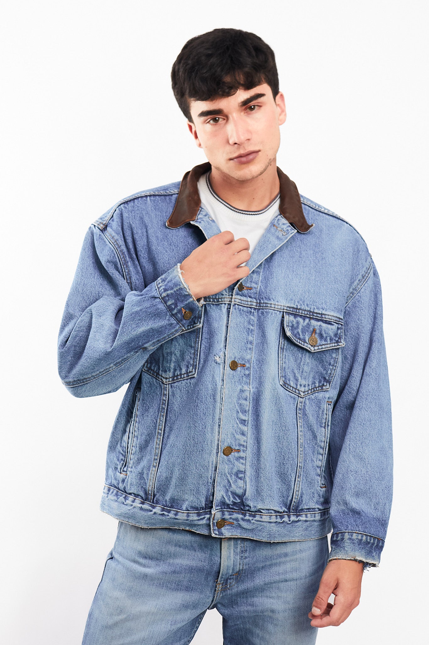 1990 Vintage Marlboro Country Leather Collar Denim Jacket (M/L)