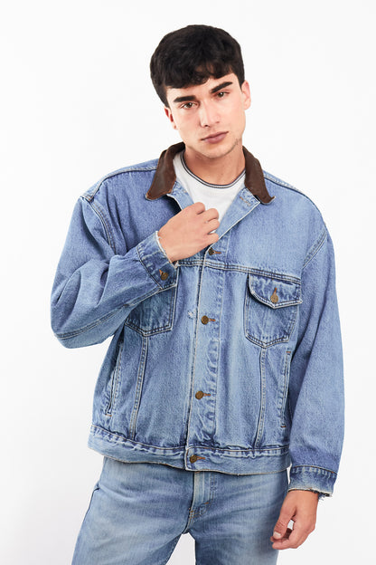 1990 Vintage Marlboro Country Leather Collar Denim Jacket (M/L)