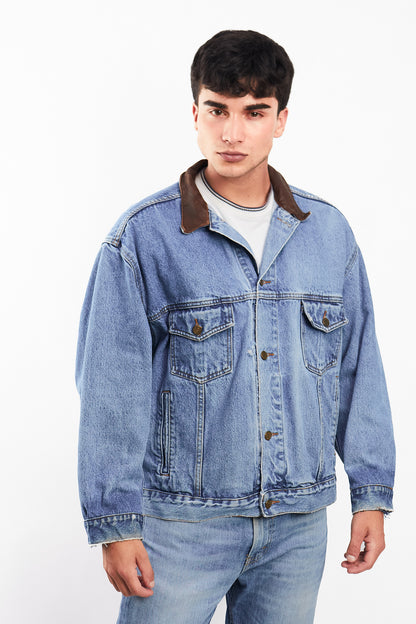 1990 Vintage Marlboro Country Leather Collar Denim Jacket (M/L)