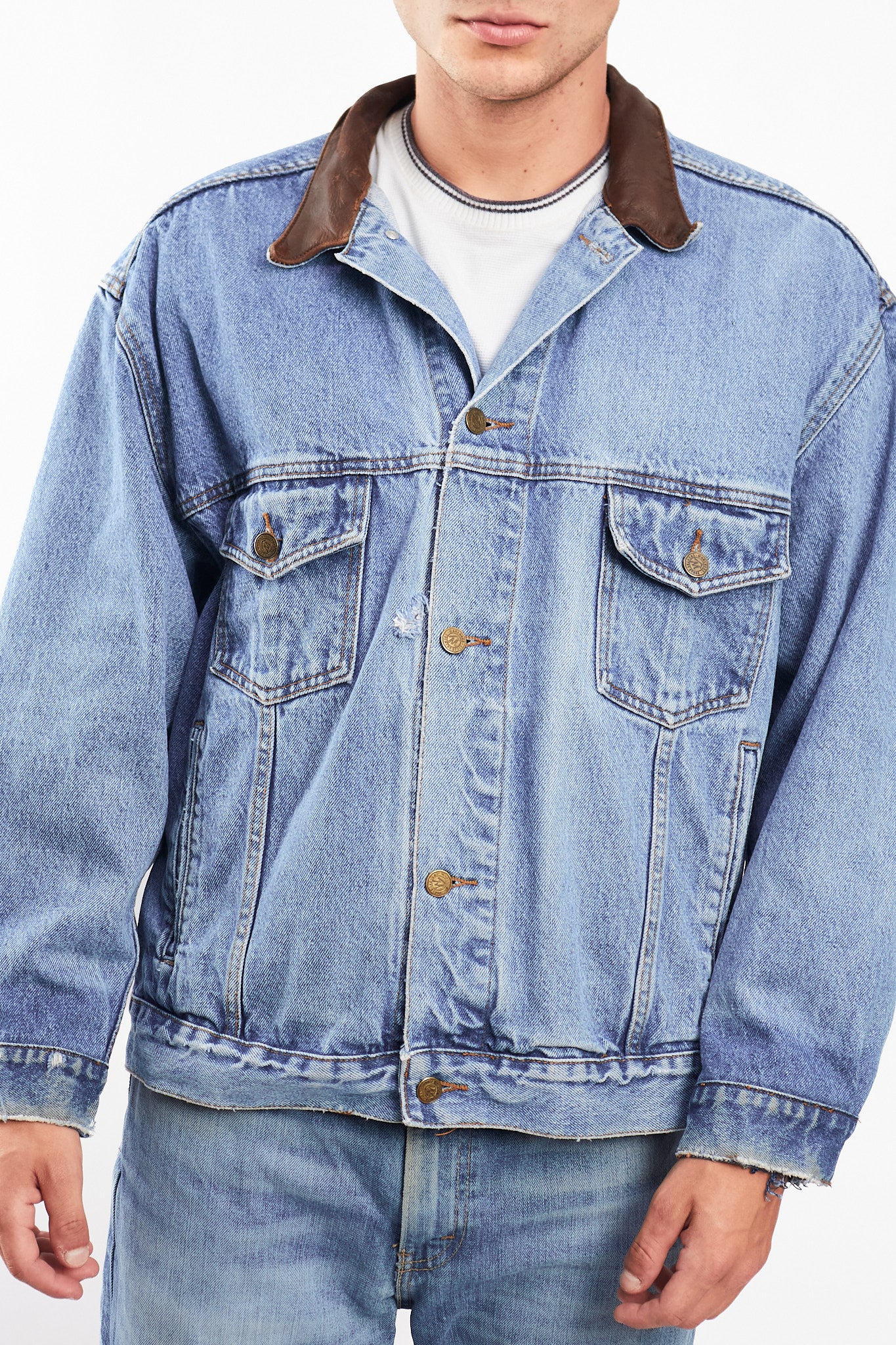 1990 Vintage Marlboro Country Leather Collar Denim Jacket (M/L)