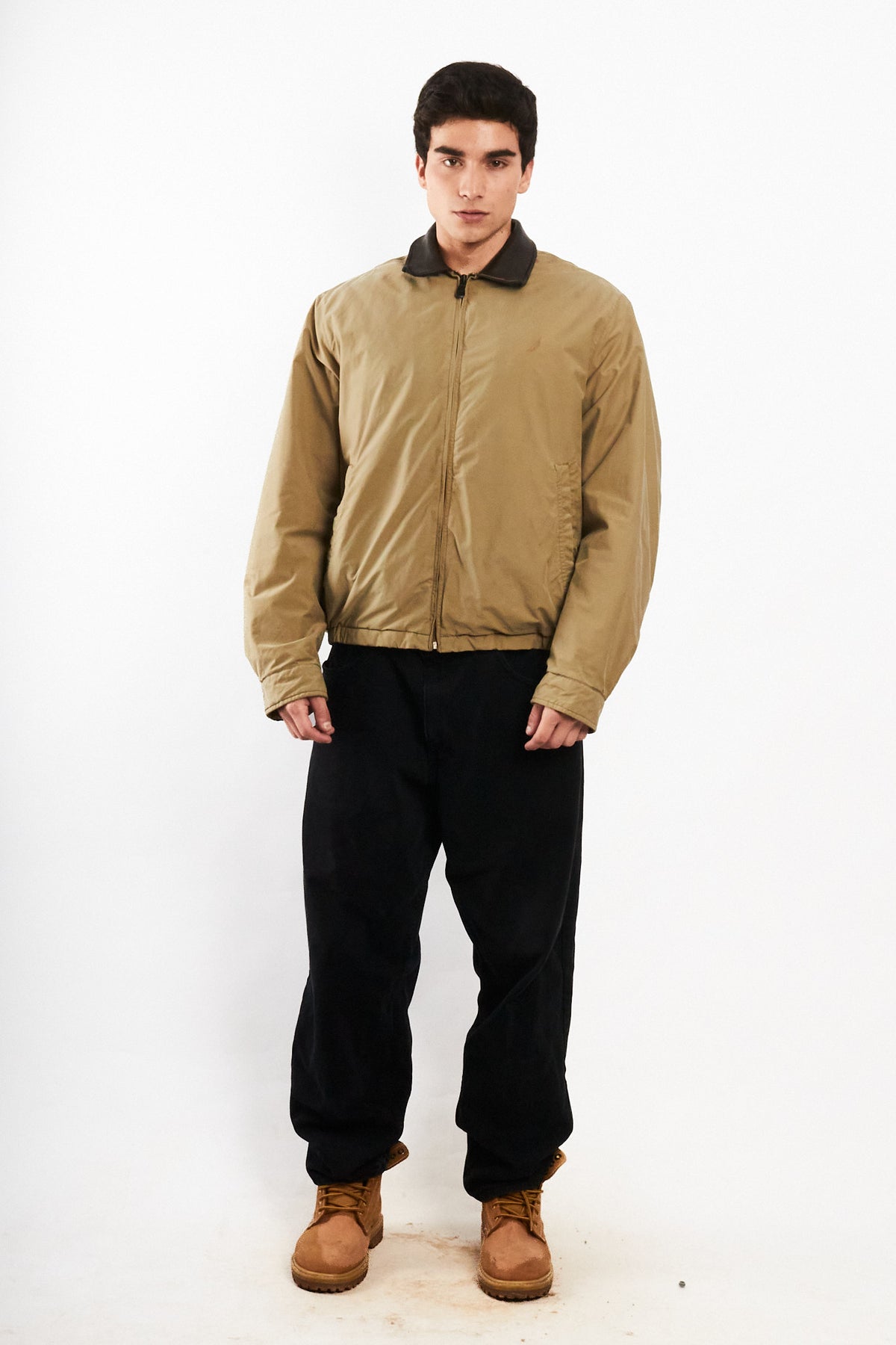 2000 Vintage Nautica Camel Leather Collar Harrington Jacket (M/L)