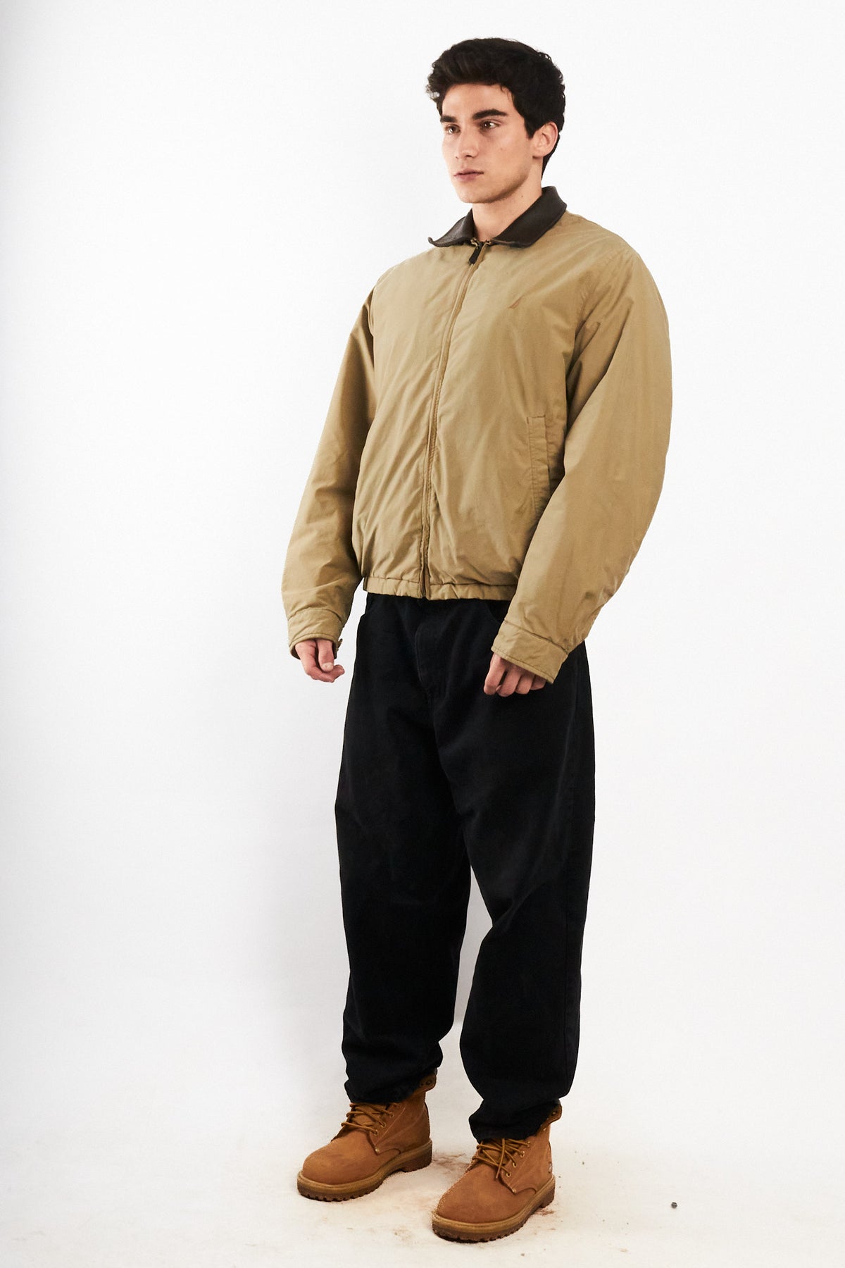2000 Vintage Nautica Camel Leather Collar Harrington Jacket (M/L)