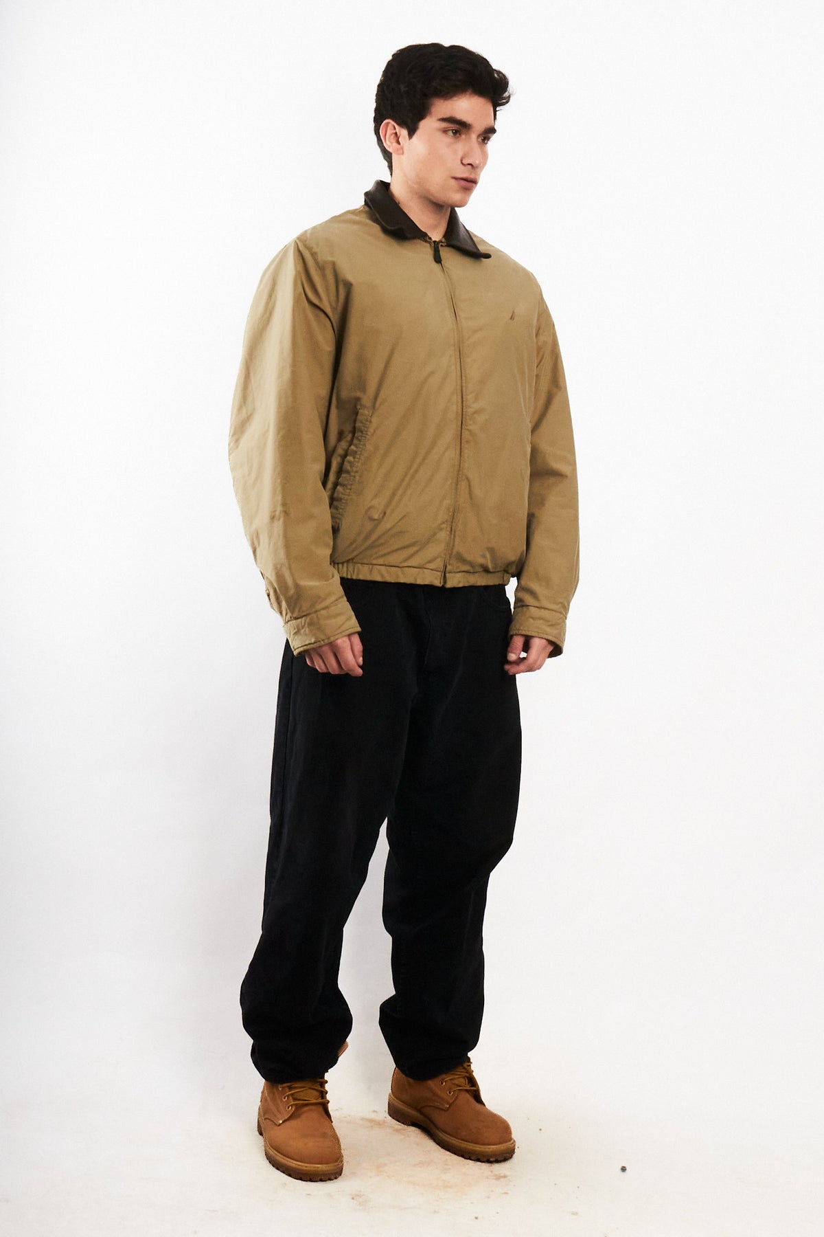 2000 Vintage Nautica Camel Leather Collar Harrington Jacket (M/L)