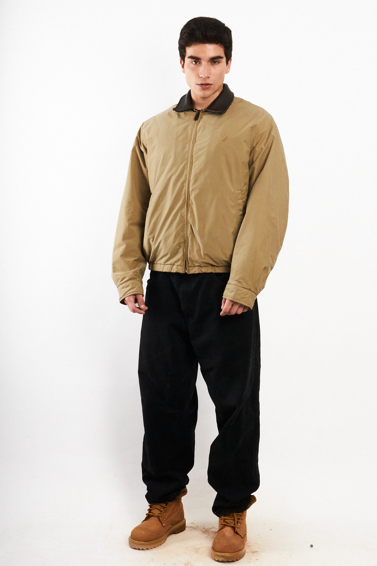 2000 Vintage Nautica Camel Leather Collar Harrington Jacket (M/L)