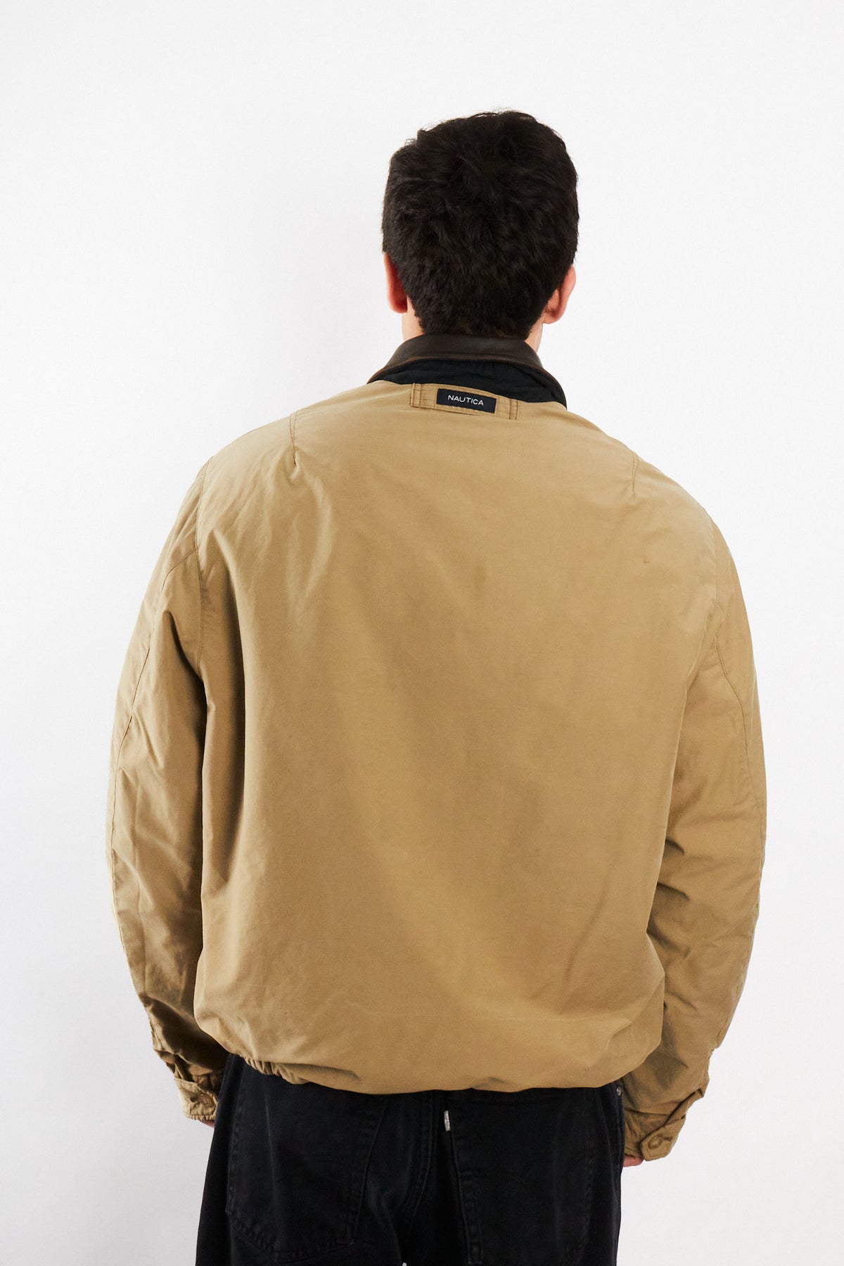 2000 Vintage Nautica Camel Leather Collar Harrington Jacket (M/L)