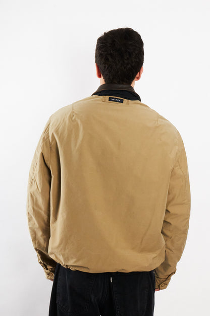 2000 Vintage Nautica Camel Leather Collar Harrington Jacket (M/L)