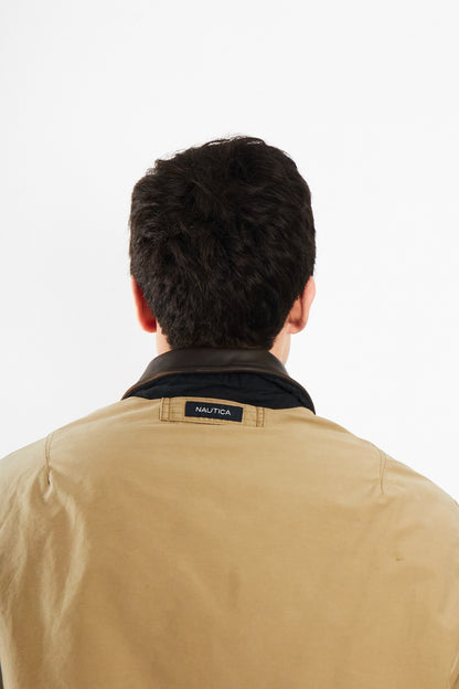 2000 Vintage Nautica Camel Leather Collar Harrington Jacket (M/L)