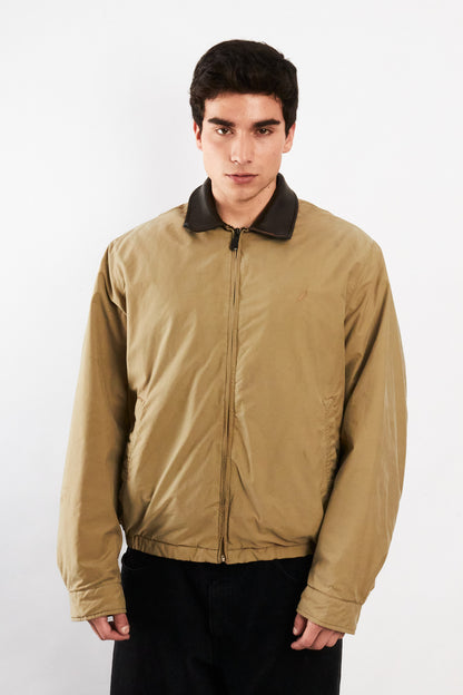 2000 Vintage Nautica Camel Leather Collar Harrington Jacket (M/L)