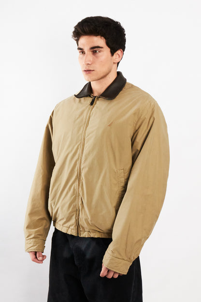 2000 Vintage Nautica Camel Leather Collar Harrington Jacket (M/L)
