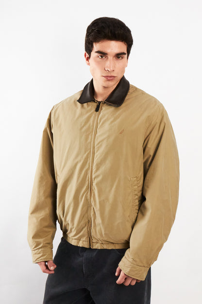 2000 Vintage Nautica Camel Leather Collar Harrington Jacket (M/L)
