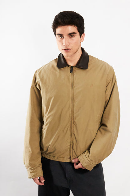 2000 Vintage Nautica Camel Leather Collar Harrington Jacket (M/L)