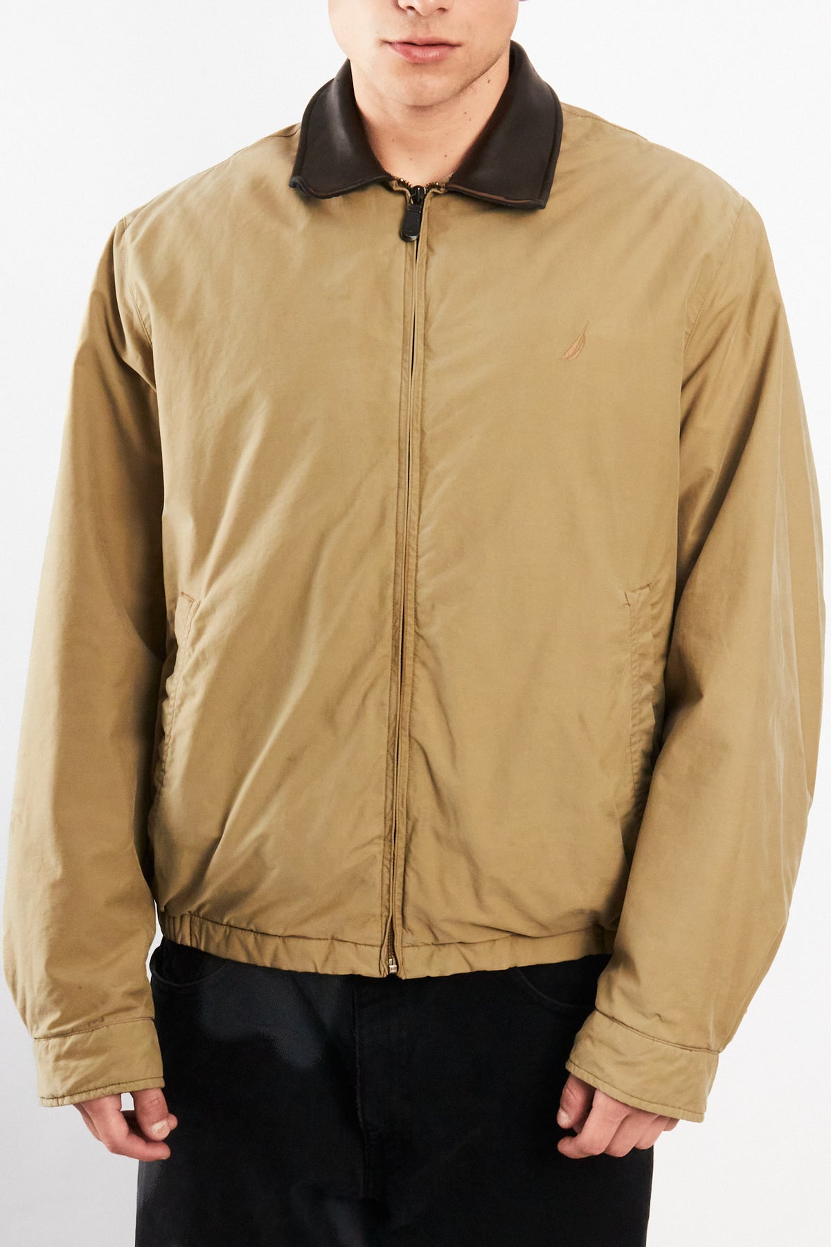 2000 Vintage Nautica Camel Leather Collar Harrington Jacket (M/L)