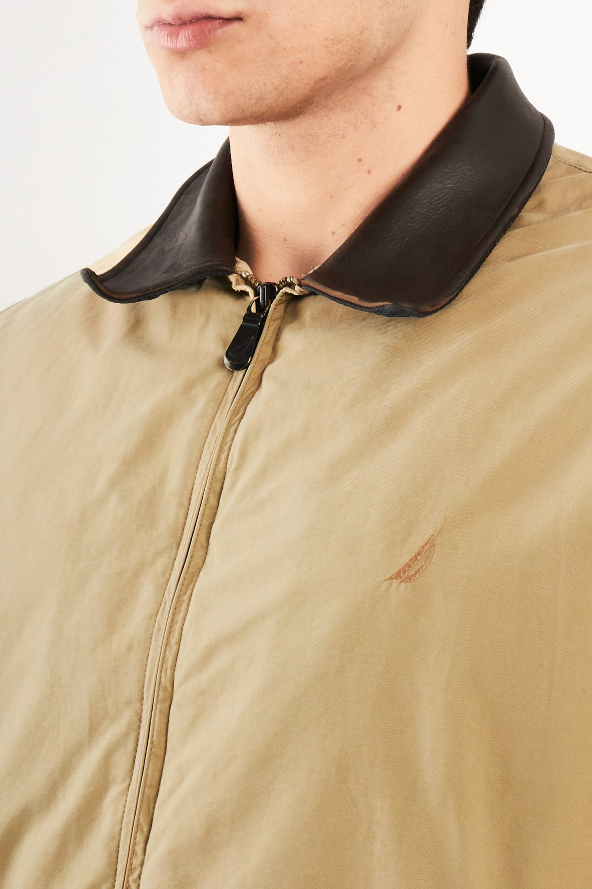 2000 Vintage Nautica Camel Leather Collar Harrington Jacket (M/L)