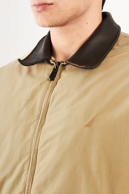 2000 Vintage Nautica Camel Leather Collar Harrington Jacket (M/L)