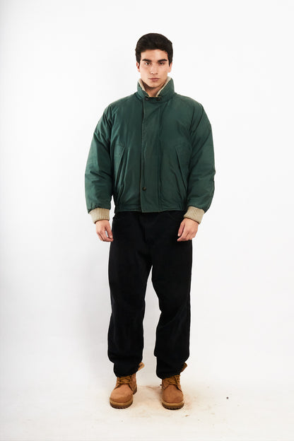 2000 Vintage Nautica Forest Green Leather Patched Down Jacket (M)