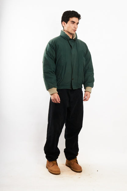 2000 Vintage Nautica Forest Green Leather Patched Down Jacket (M)