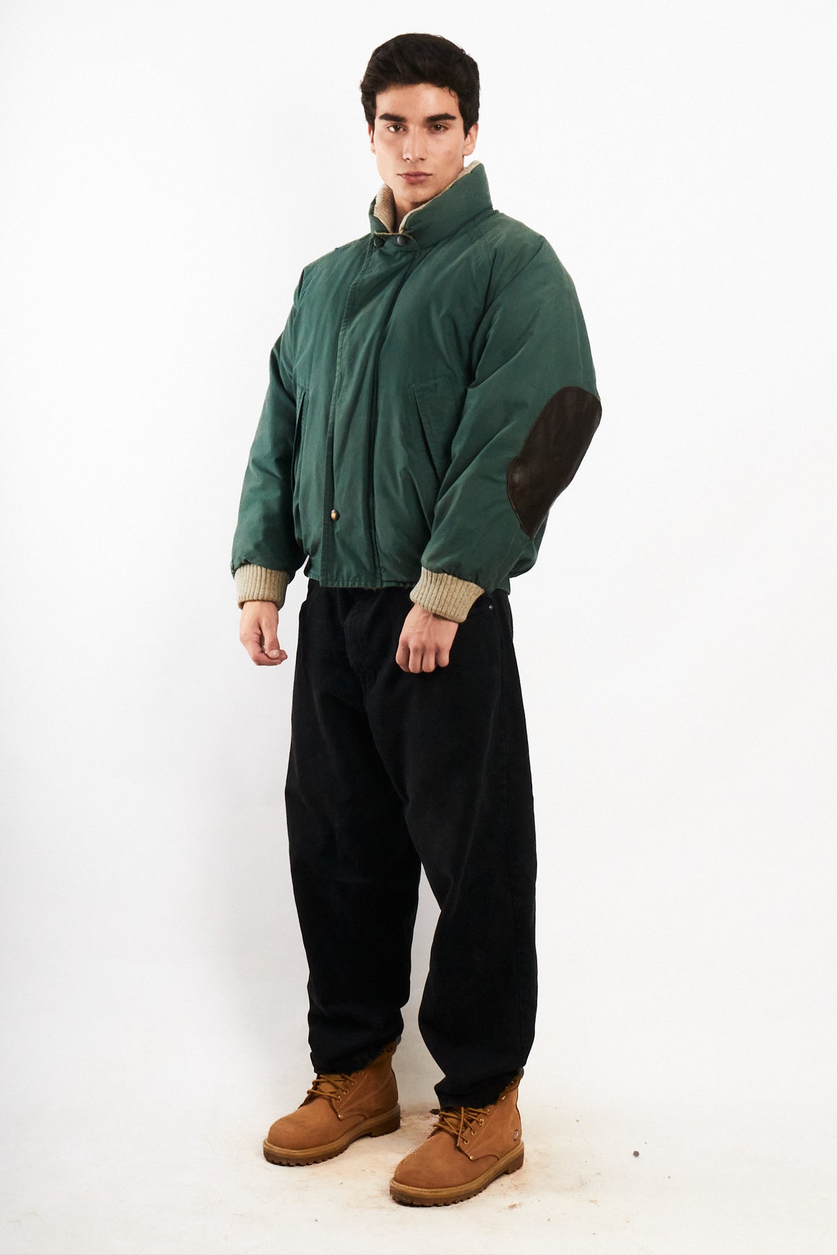 2000 Vintage Nautica Forest Green Leather Patched Down Jacket (M)