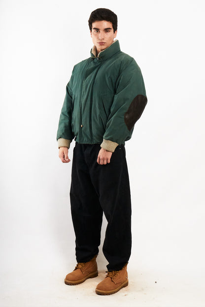 2000 Vintage Nautica Forest Green Leather Patched Down Jacket (M)