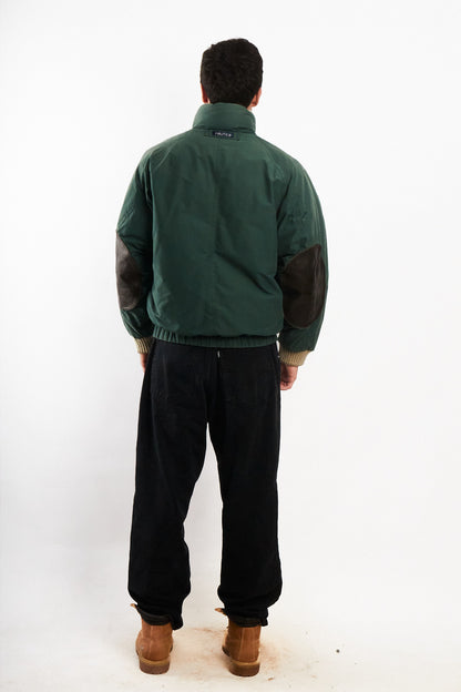2000 Vintage Nautica Forest Green Leather Patched Down Jacket (M)
