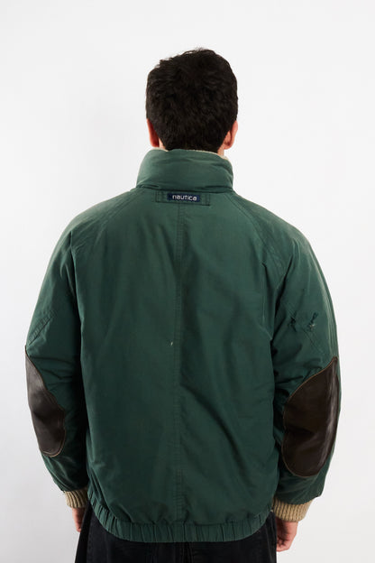 2000 Vintage Nautica Forest Green Leather Patched Down Jacket (M)