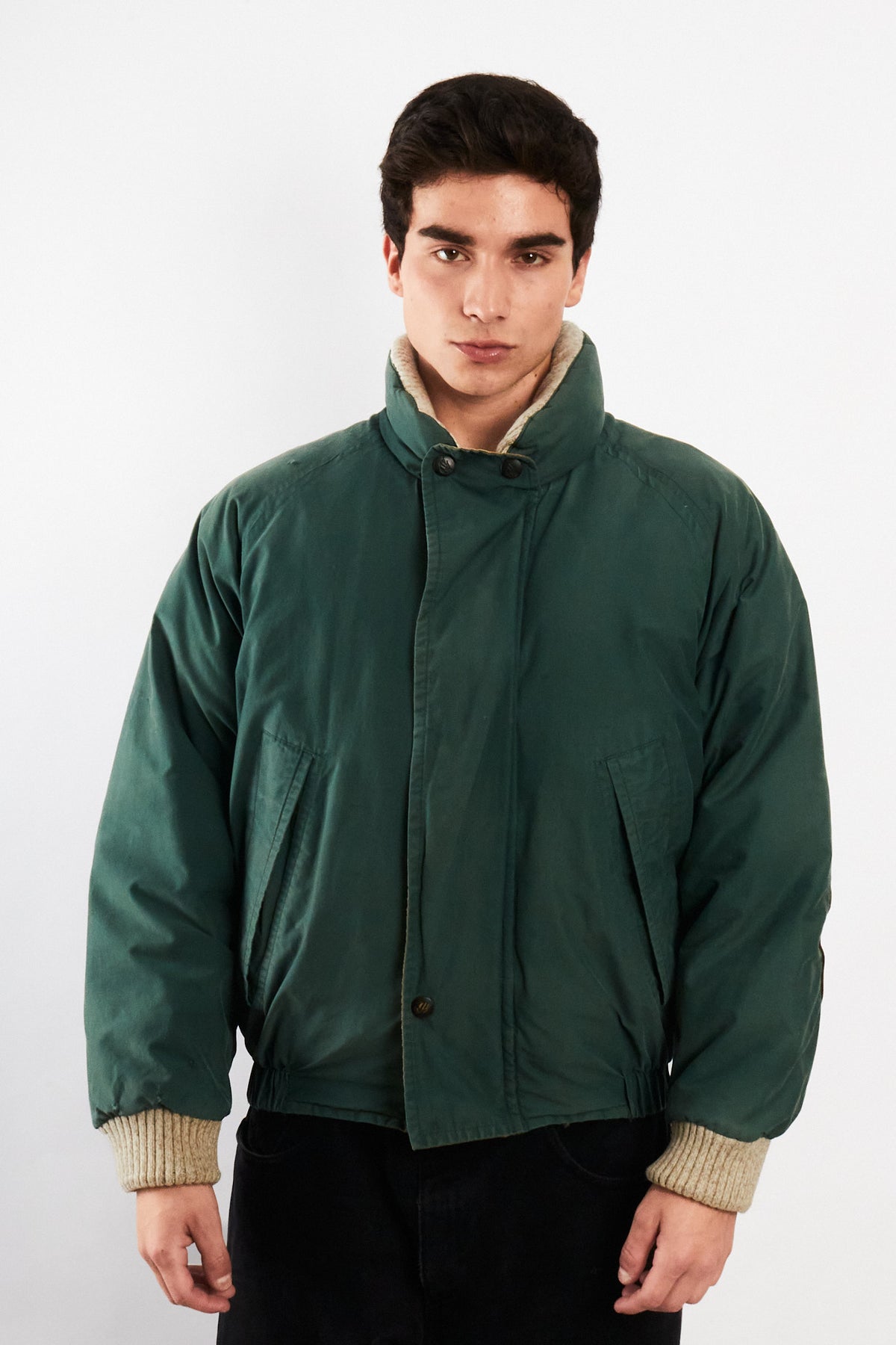 2000 Vintage Nautica Forest Green Leather Patched Down Jacket (M)