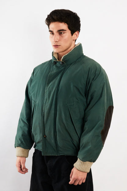 2000 Vintage Nautica Forest Green Leather Patched Down Jacket (M)