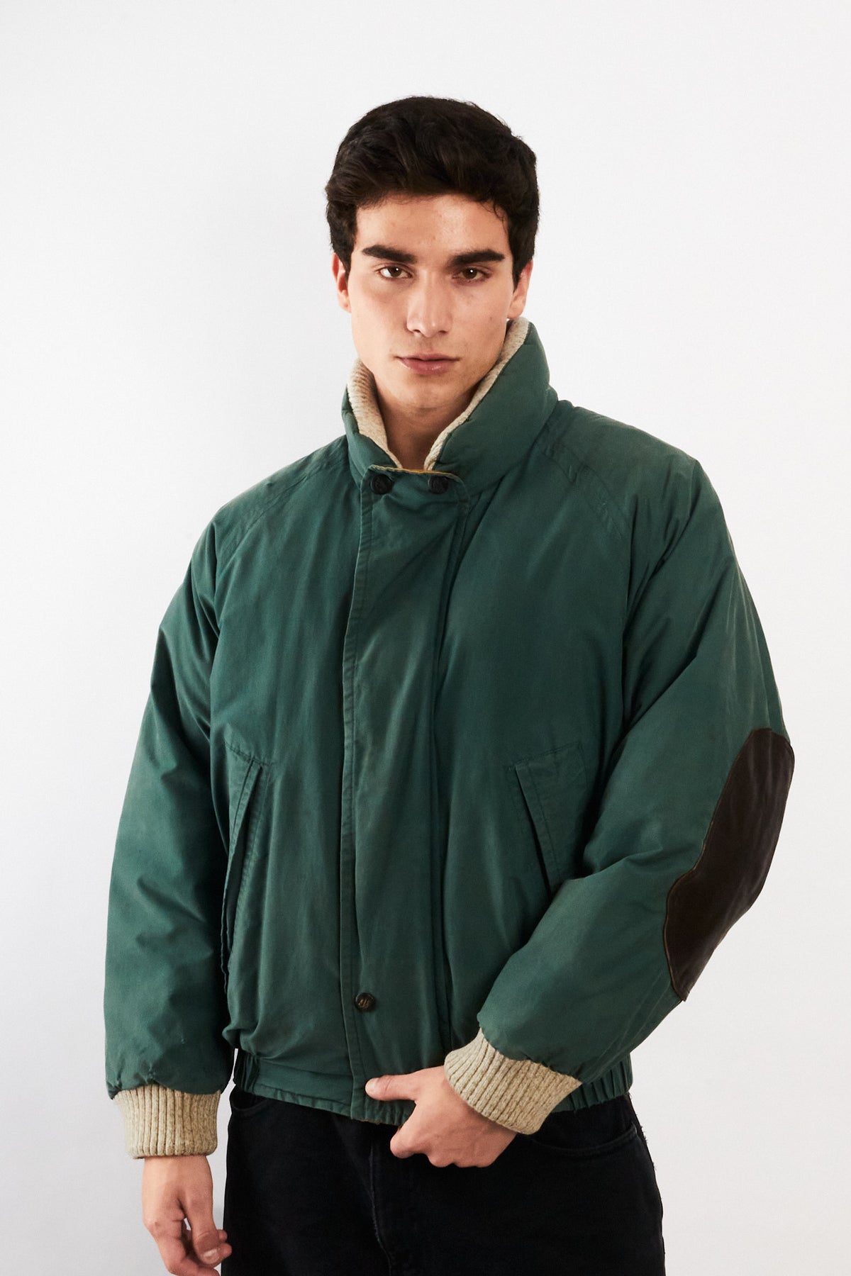 2000 Vintage Nautica Forest Green Leather Patched Down Jacket (M)