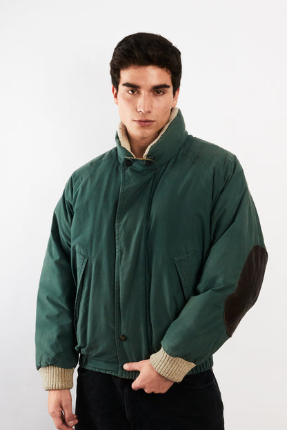 2000 Vintage Nautica Forest Green Leather Patched Down Jacket (M)