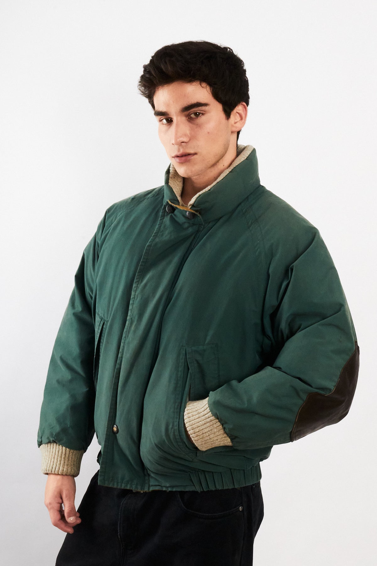 2000 Vintage Nautica Forest Green Leather Patched Down Jacket (M)
