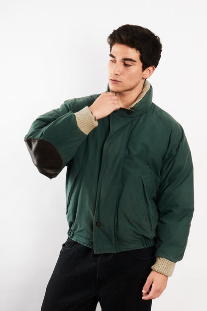 2000 Vintage Nautica Forest Green Leather Patched Down Jacket (M)