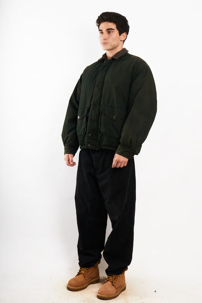2000 Vintage Nautica Leather Collar Forest Green Down Jacket (L)
