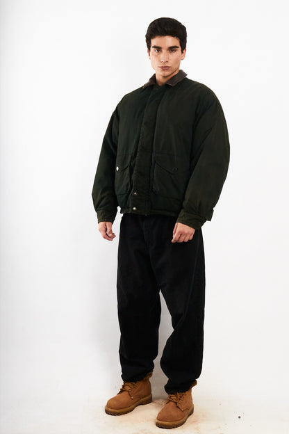 2000 Vintage Nautica Leather Collar Forest Green Down Jacket (L)
